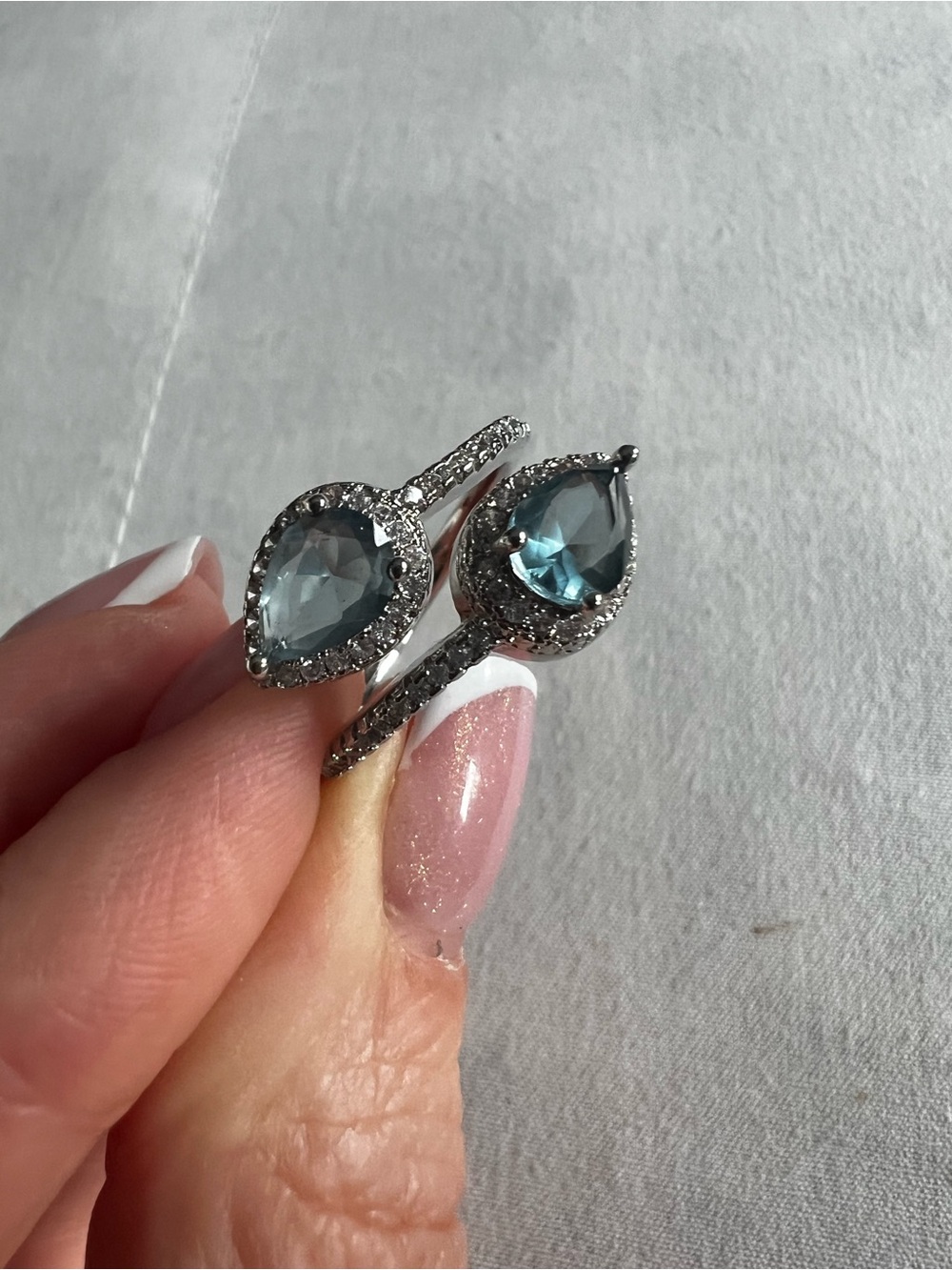 Silver Teardrop Blue Crystal Halo Ring
